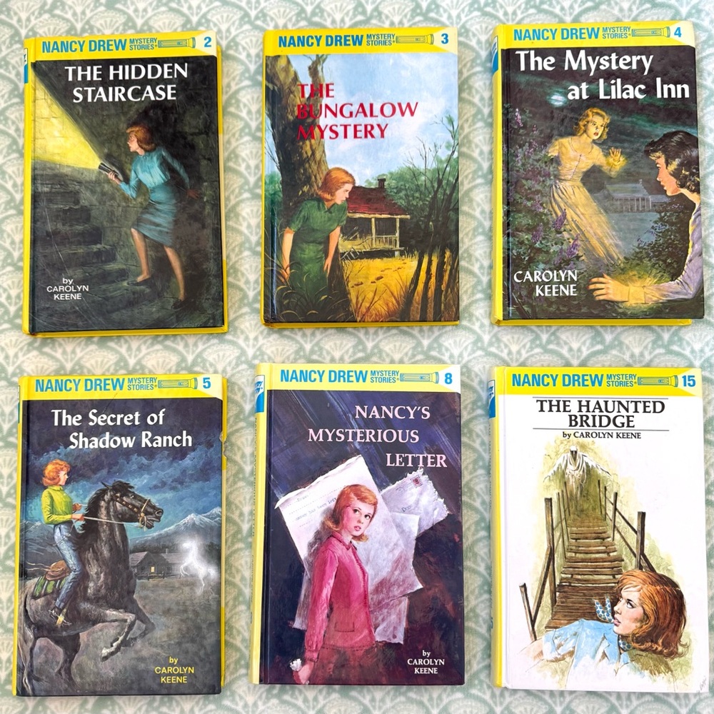 Set of 6 Nancy Drew Books. #2, #3, #4, #5, #8, and #15. Vintage Great Condition!